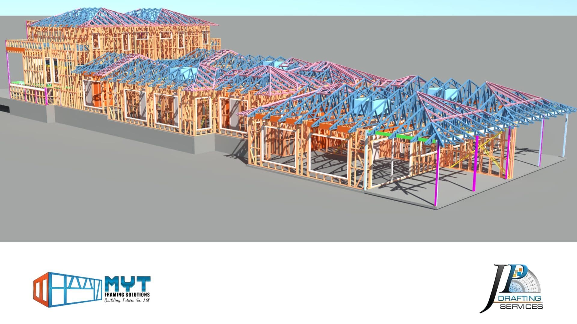 Light gauge steel framing panels detailed for a residential steel framing package
